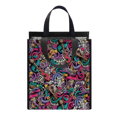 Abstract Music Pattern Print Insulated Lunch Tote