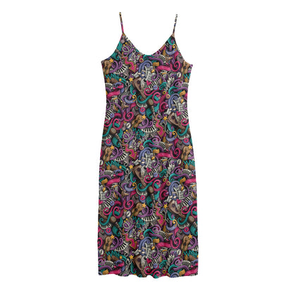 Abstract Music Pattern Print Jersey Midi Cami Dress