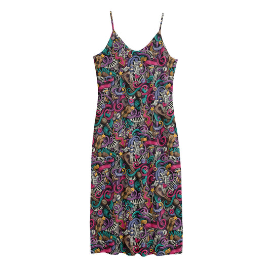 Abstract Music Pattern Print Jersey Midi Cami Dress