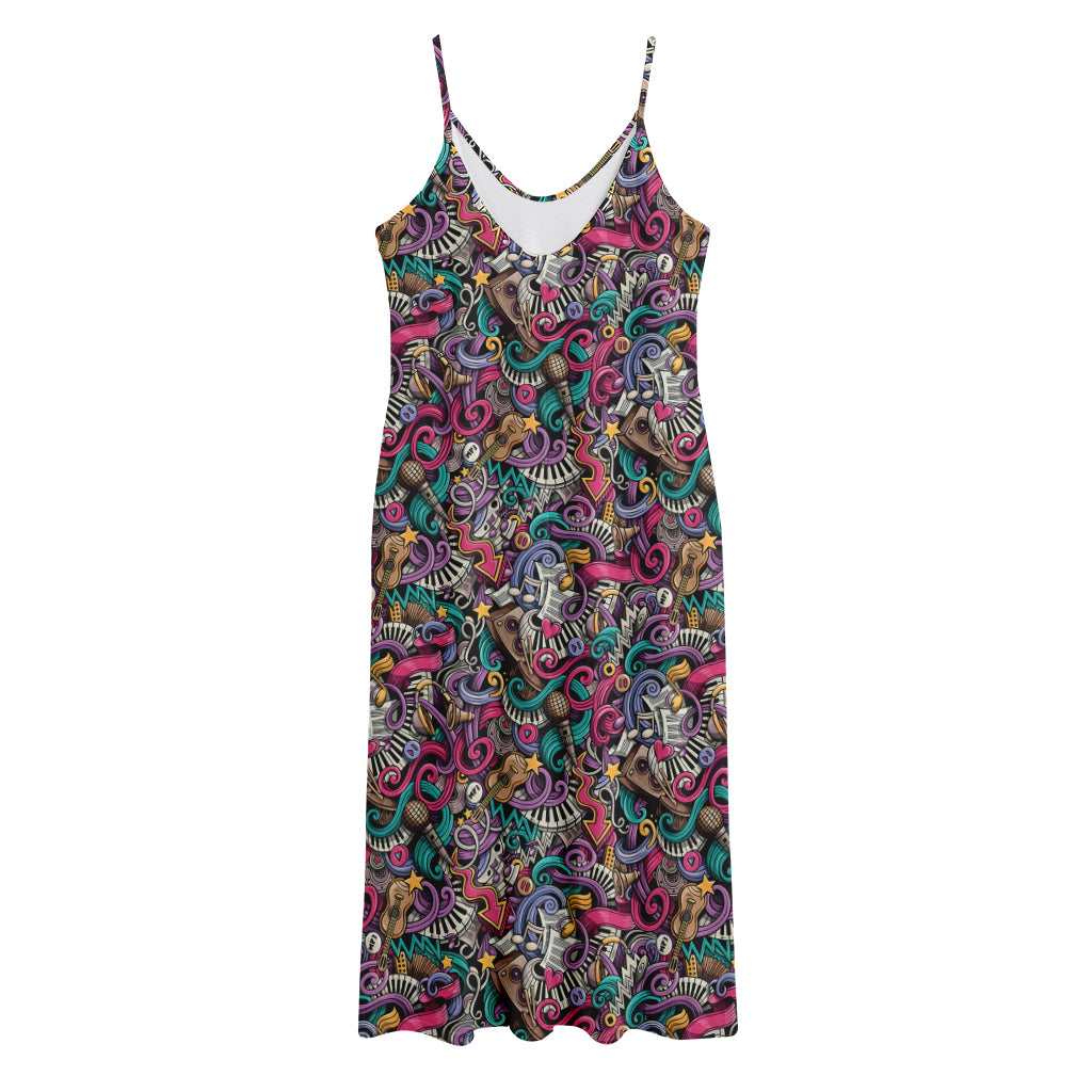 Abstract Music Pattern Print Jersey Midi Cami Dress