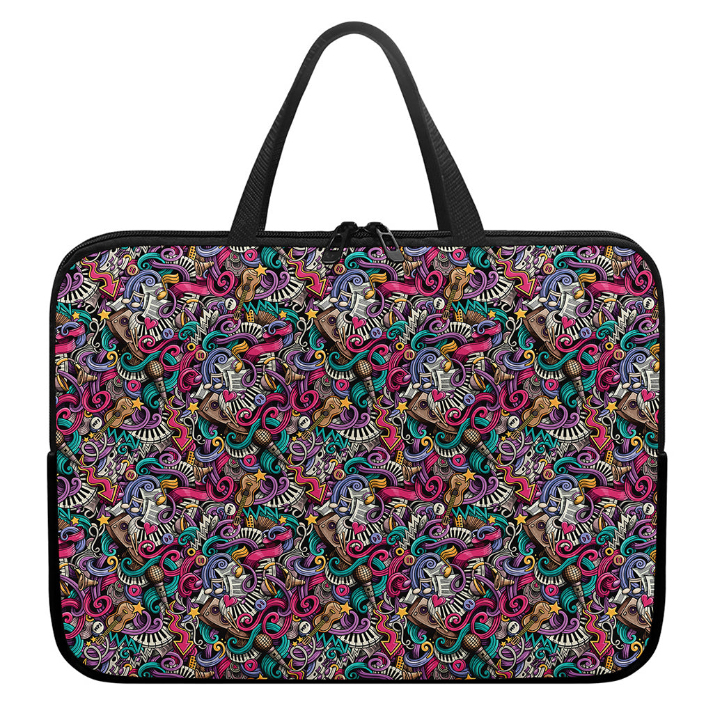 Abstract Music Pattern Print Laptop Sleeve With Handle