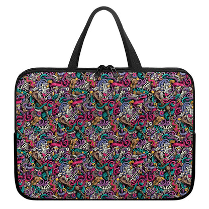 Abstract Music Pattern Print Laptop Sleeve With Handle