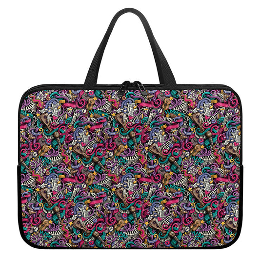Abstract Music Pattern Print Laptop Sleeve With Handle