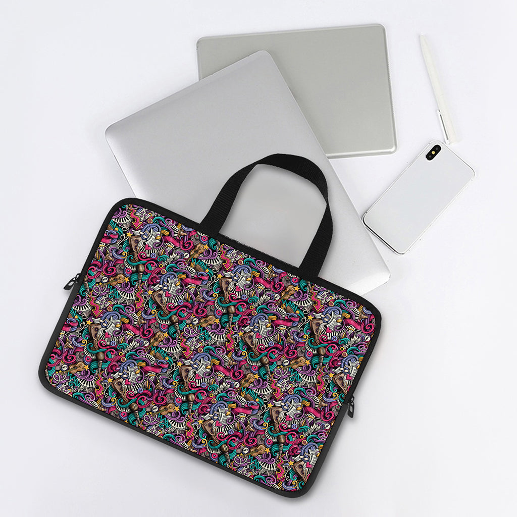 Abstract Music Pattern Print Laptop Sleeve With Handle