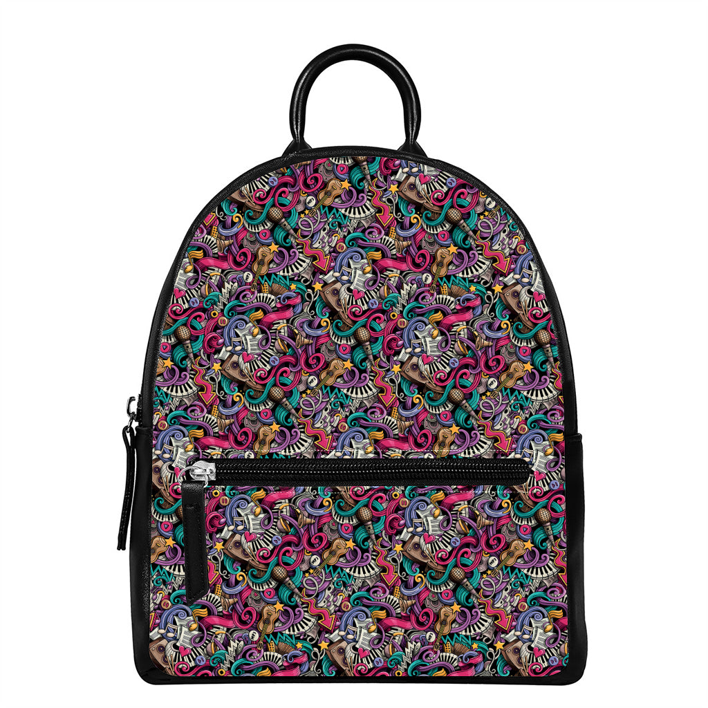 Abstract Music Pattern Print Leather Backpack