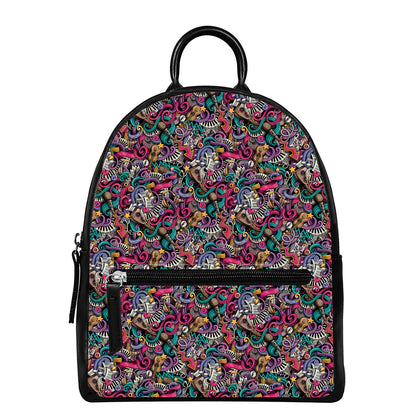 Abstract Music Pattern Print Leather Backpack