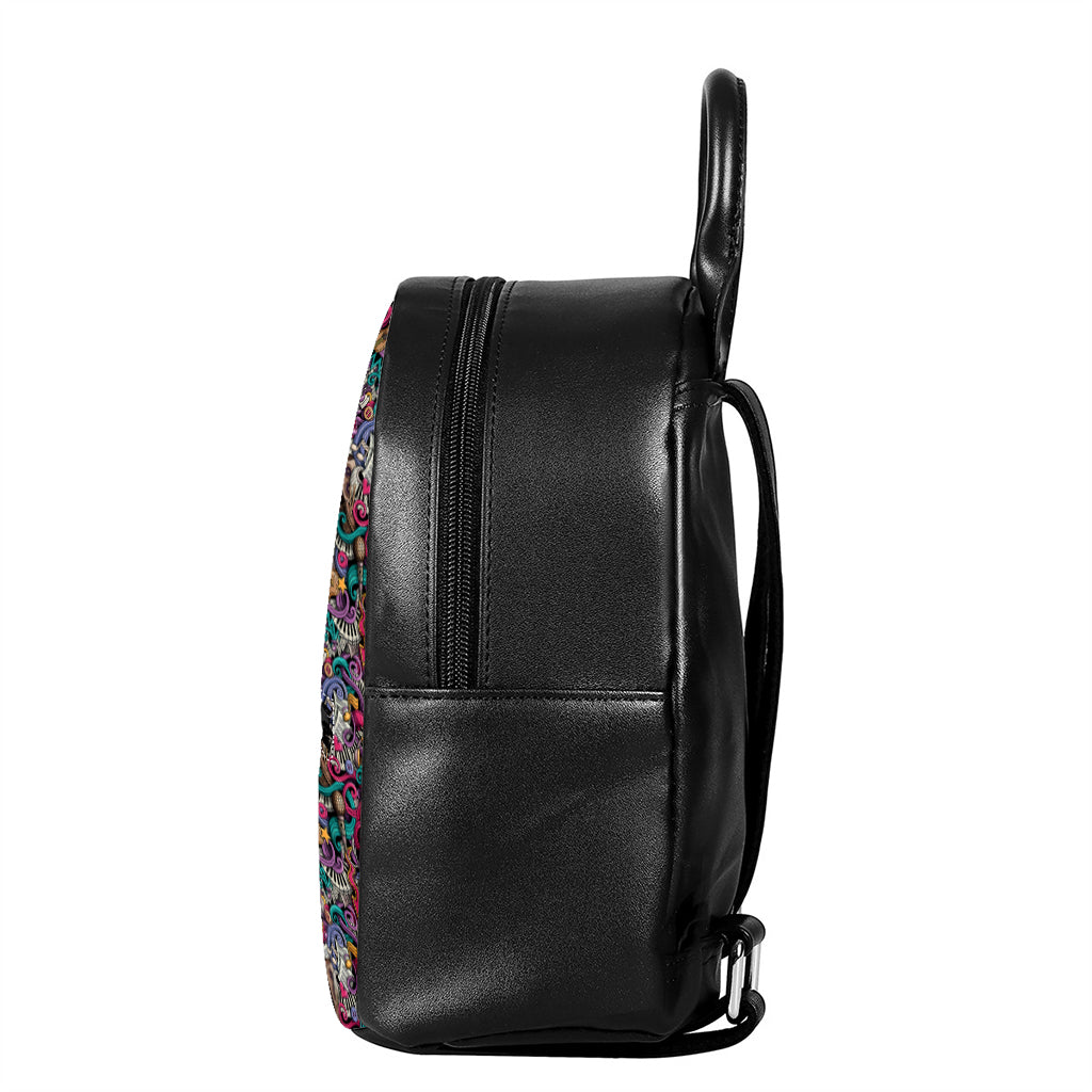Abstract Music Pattern Print Leather Backpack