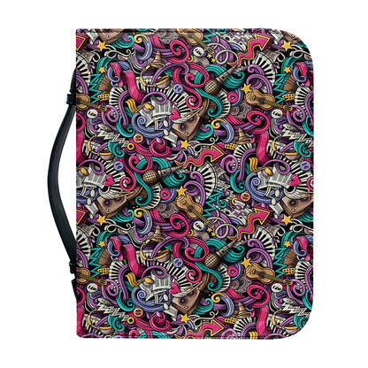 Abstract Music Pattern Print Leather Bible Cover