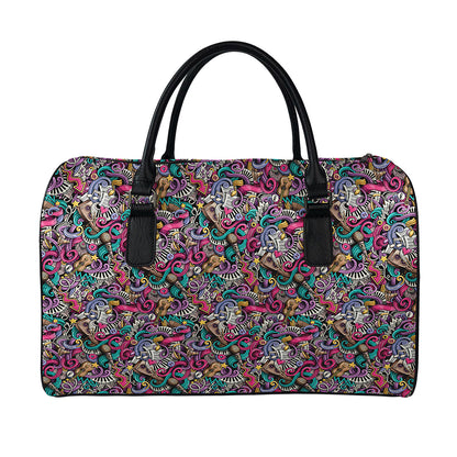 Abstract Music Pattern Print Leather Duffle Bag