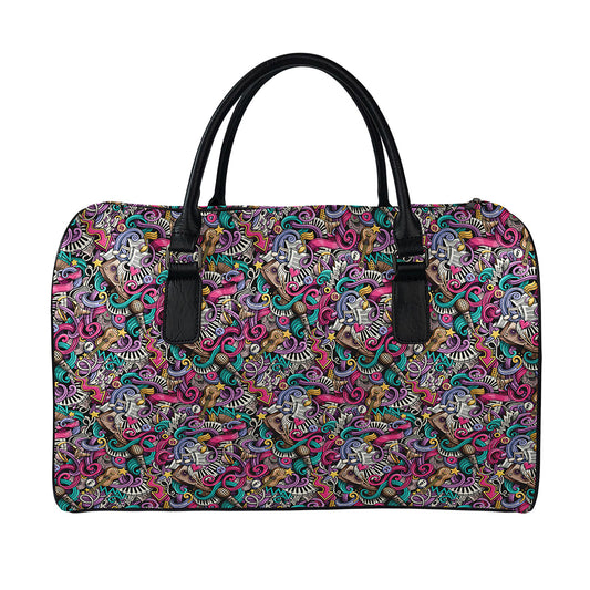 Abstract Music Pattern Print Leather Duffle Bag