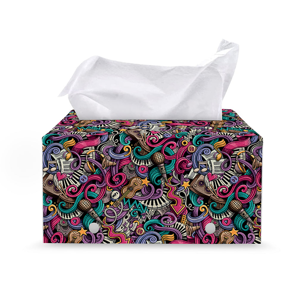 Abstract Music Pattern Print Leather Tissue Box Cover