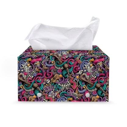Abstract Music Pattern Print Leather Tissue Box Cover