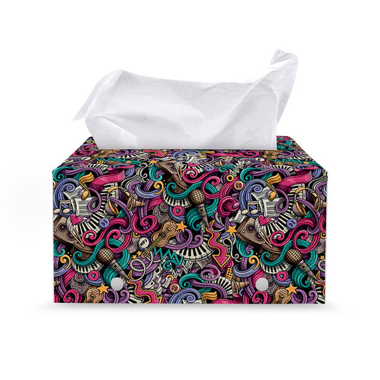 Abstract Music Pattern Print Leather Tissue Box Cover
