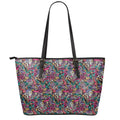 Abstract Music Pattern Print Leather Tote Bag With Zipper