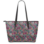 Abstract Music Pattern Print Leather Tote Bag