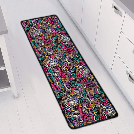 Abstract Music Pattern Print Long Kitchen Mat