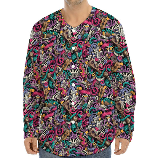 Abstract Music Pattern Print Long Sleeve Baseball Jersey