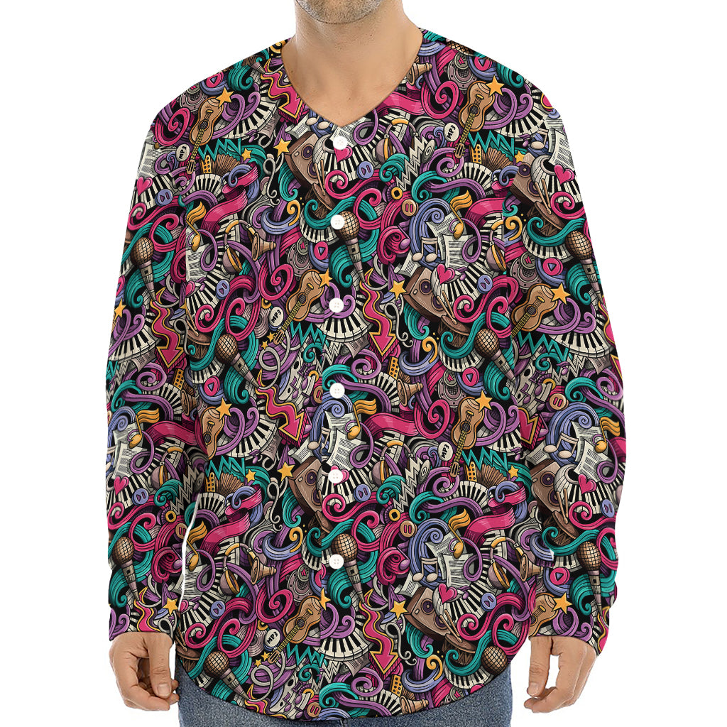 Abstract Music Pattern Print Long Sleeve Baseball Jersey