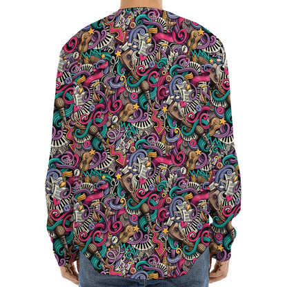 Abstract Music Pattern Print Long Sleeve Baseball Jersey