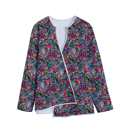 Abstract Music Pattern Print Long Sleeve Short Coat