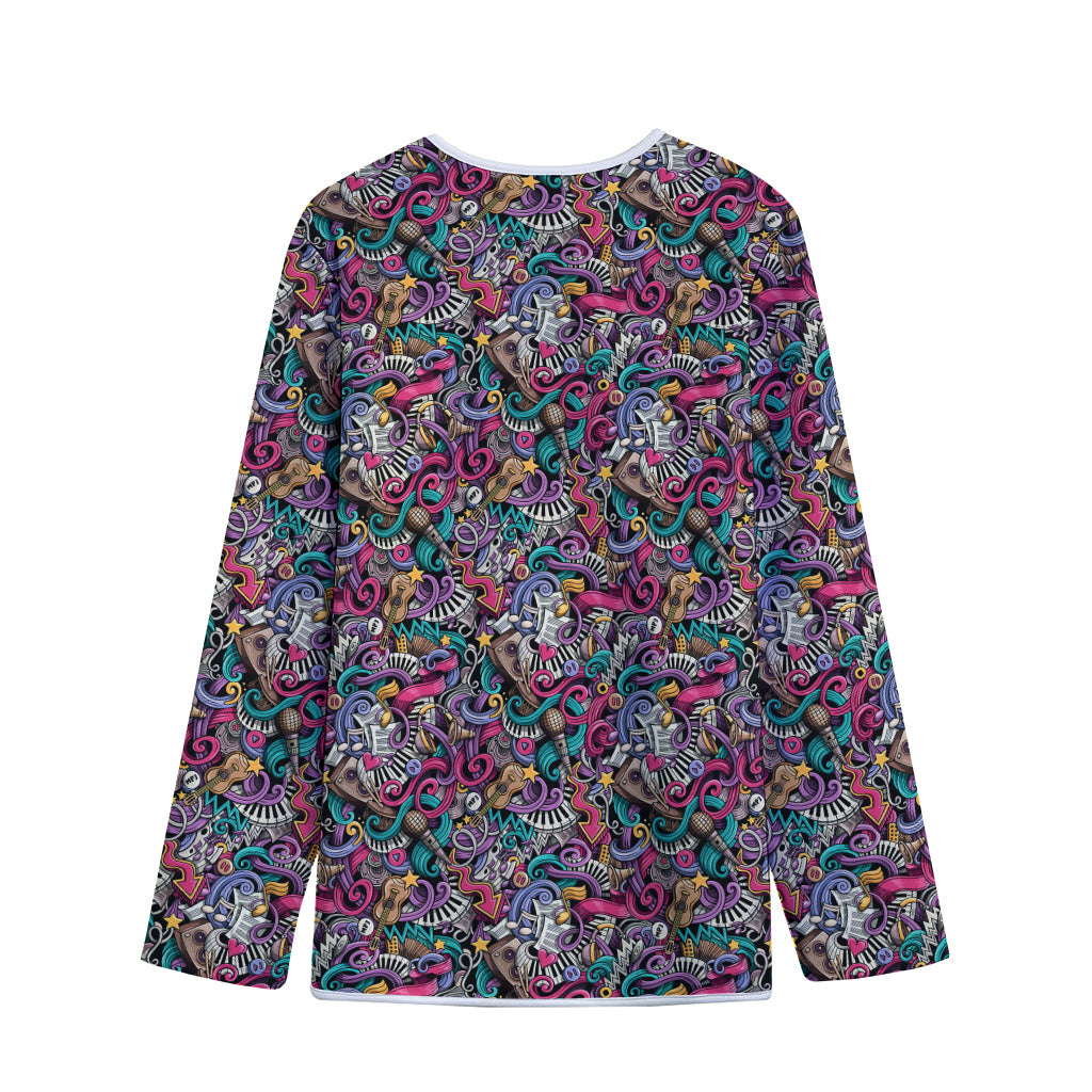 Abstract Music Pattern Print Long Sleeve Short Coat