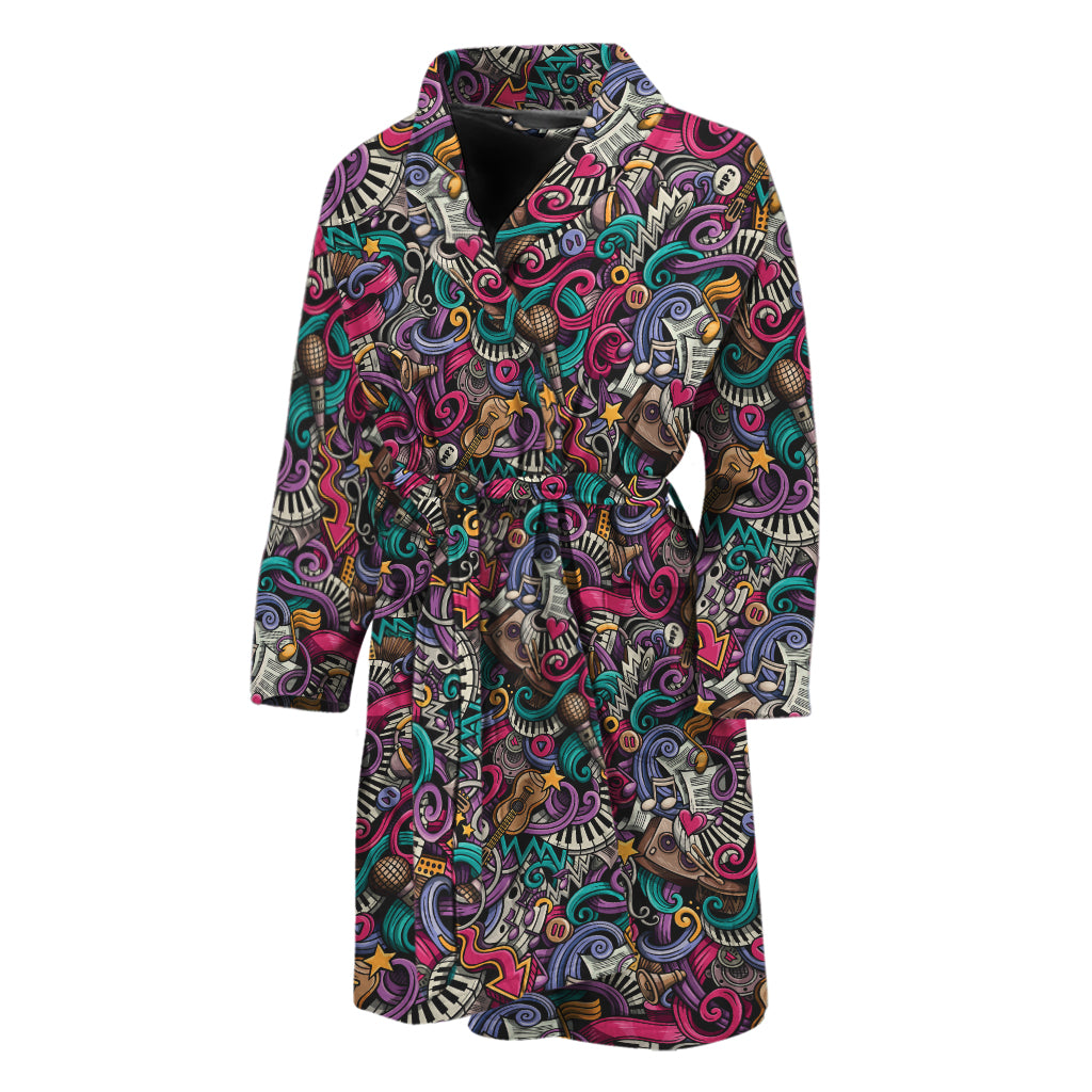 Abstract Music Pattern Print Men's Bathrobe