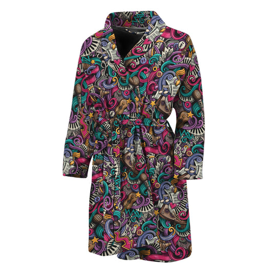 Abstract Music Pattern Print Men's Bathrobe