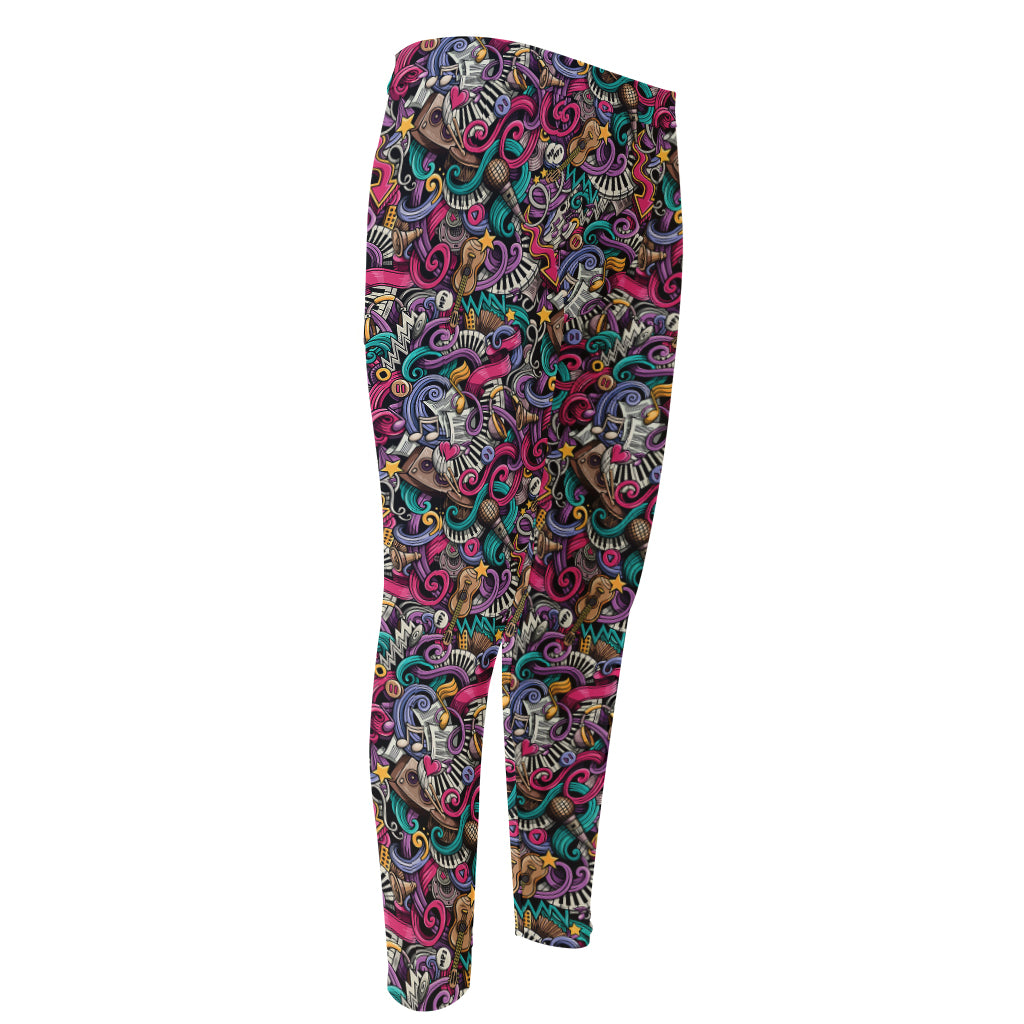 Abstract Music Pattern Print Men's Compression Pants