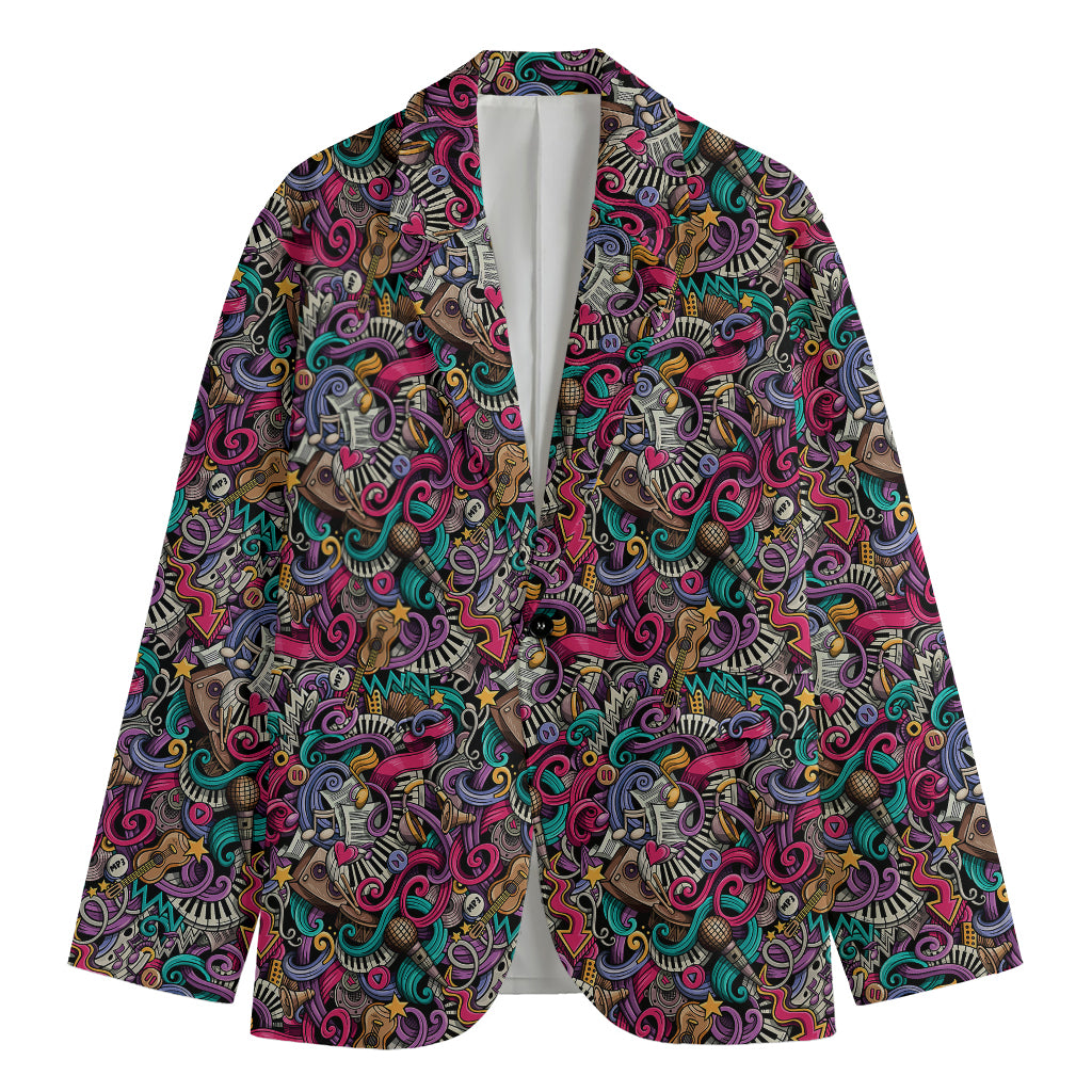 Abstract Music Pattern Print Men's Cotton Blazer