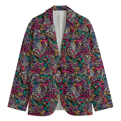 Abstract Music Pattern Print Men's Cotton Blazer