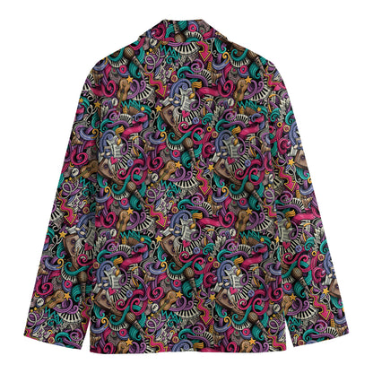 Abstract Music Pattern Print Men's Cotton Blazer