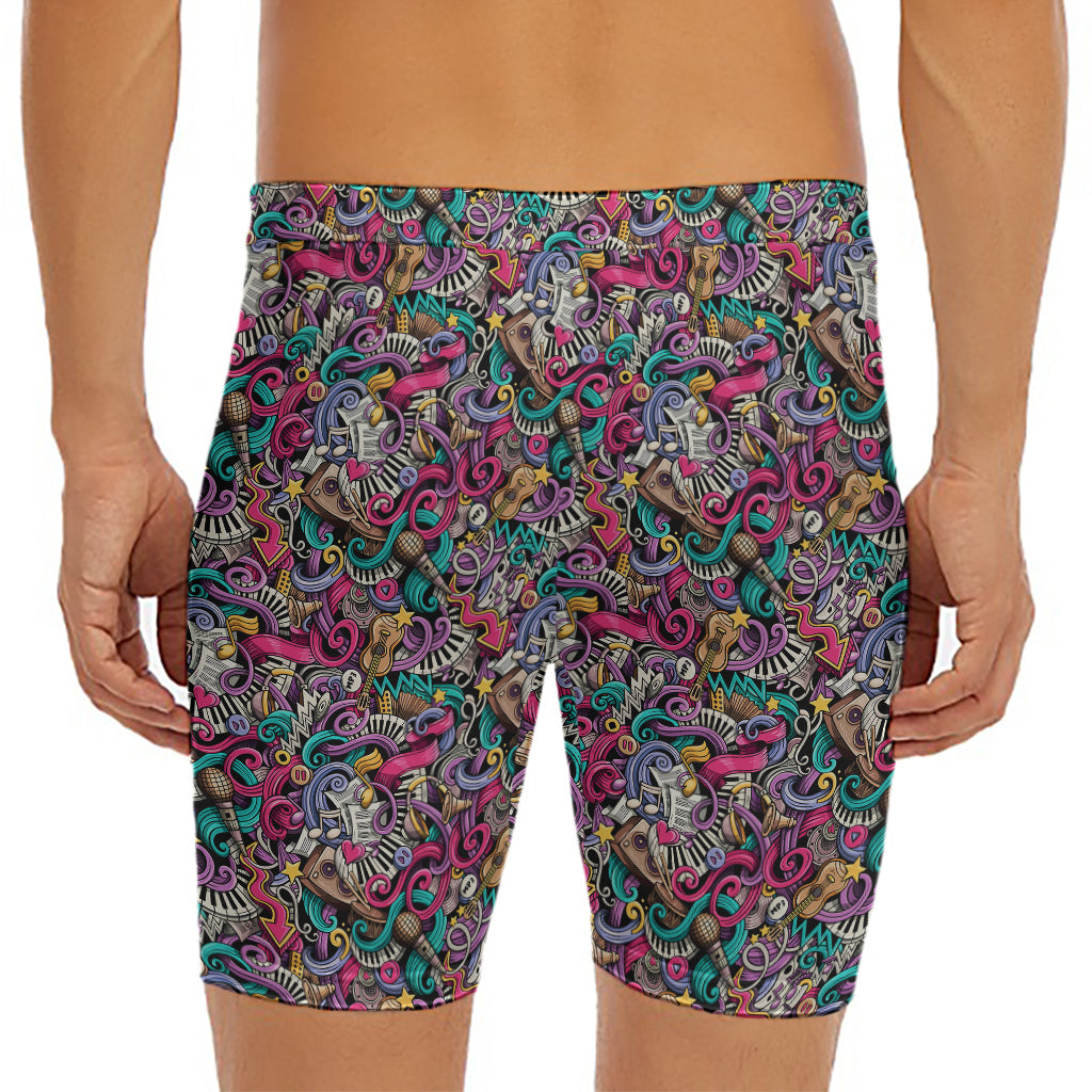 Abstract Music Pattern Print Men's Long Boxer Briefs