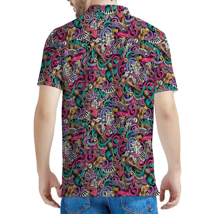 Abstract Music Pattern Print Men's Polo Shirt