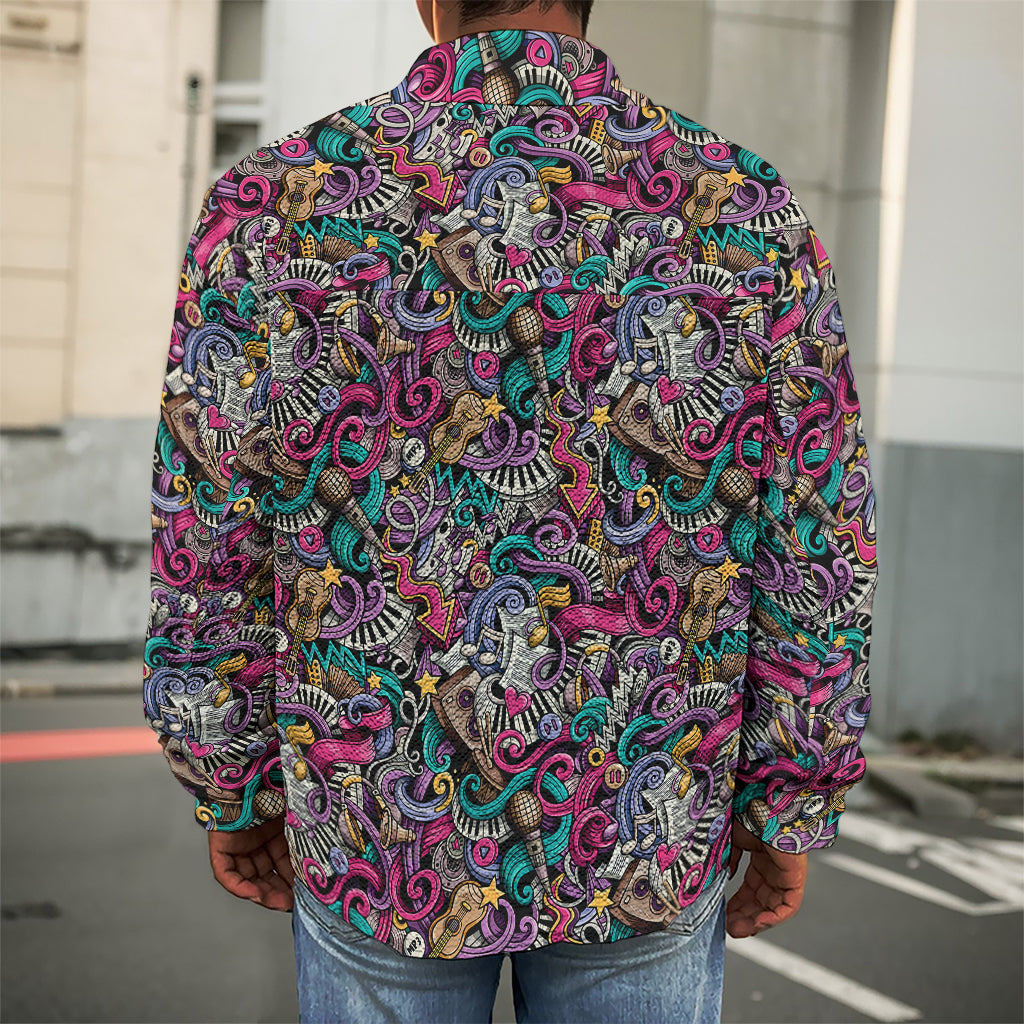 Abstract Music Pattern Print Men's Shirt Jacket