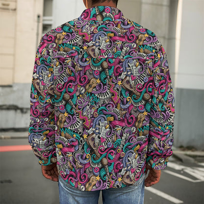 Abstract Music Pattern Print Men's Shirt Jacket