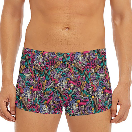 Abstract Music Pattern Print Men's Short Boxer Briefs