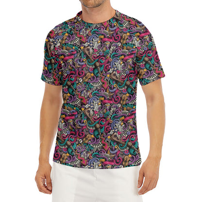 Abstract Music Pattern Print Men's Short Sleeve Rash Guard