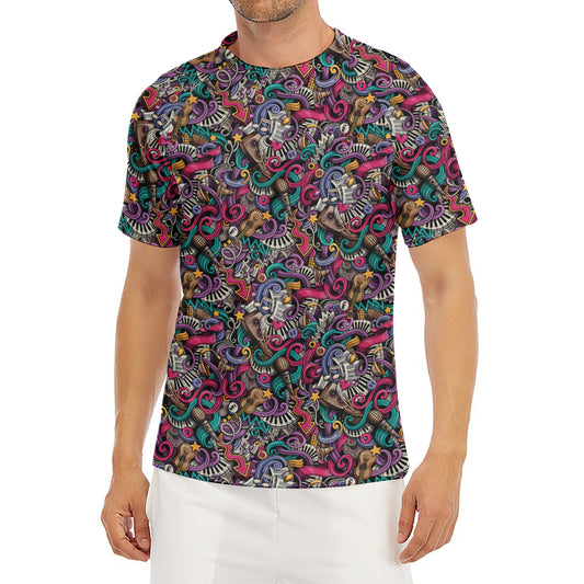 Abstract Music Pattern Print Men's Short Sleeve Rash Guard