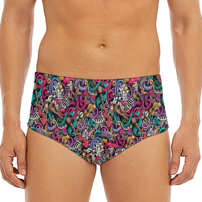 Abstract Music Pattern Print Men's Triangle Swim Briefs