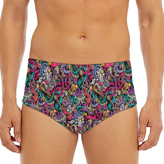 Abstract Music Pattern Print Men's Triangle Swim Briefs