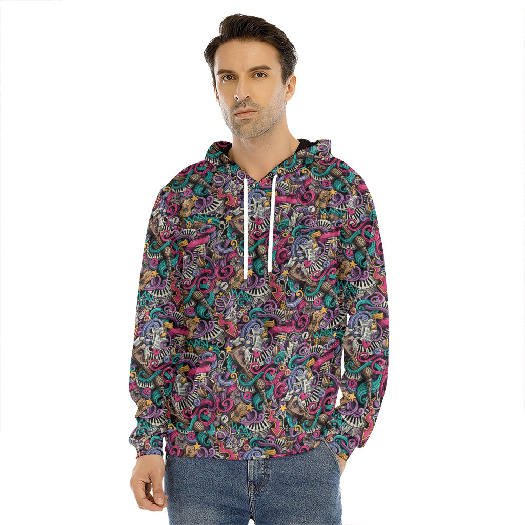 Abstract Music Pattern Print Men's Velvet Pullover Hoodie