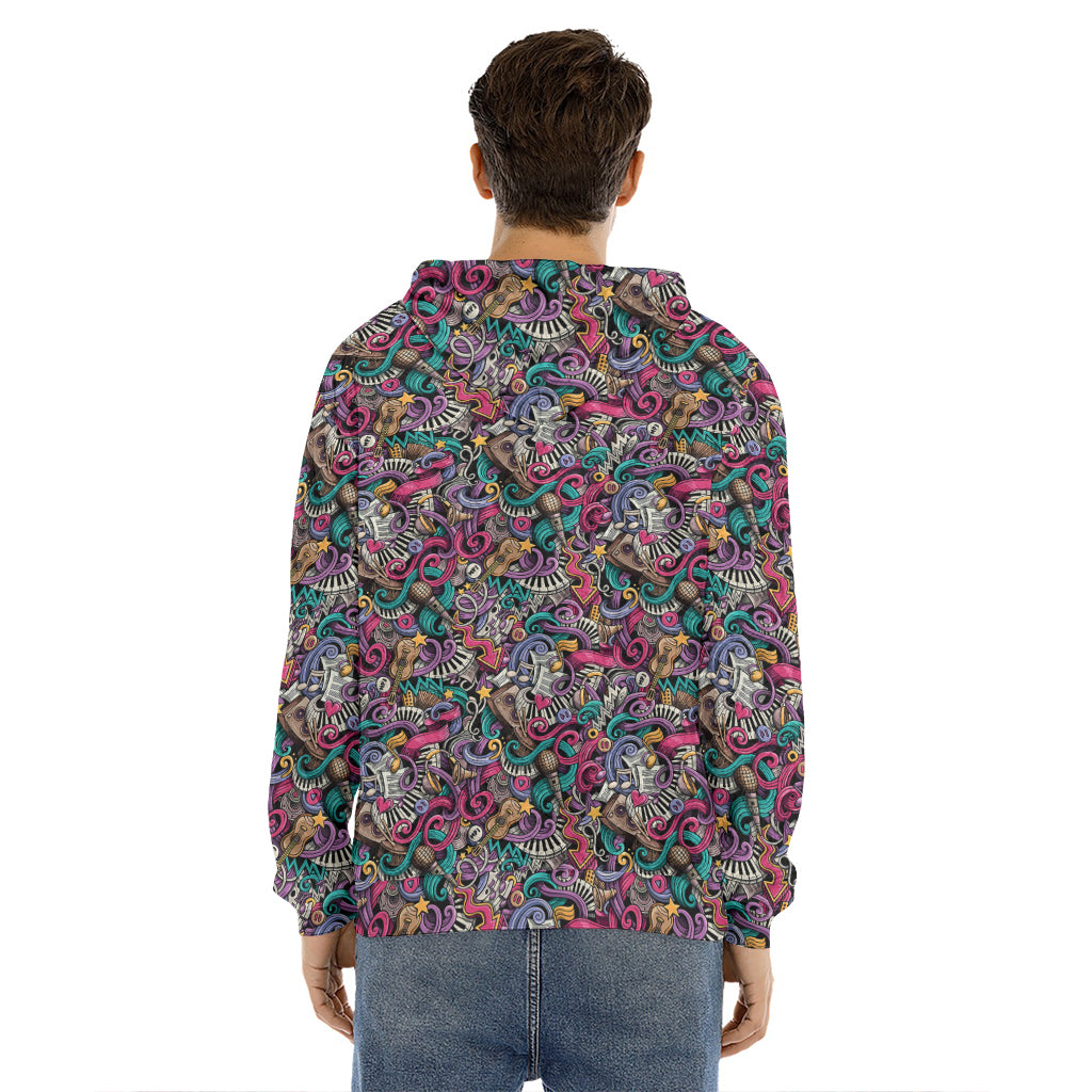 Abstract Music Pattern Print Men's Velvet Pullover Hoodie