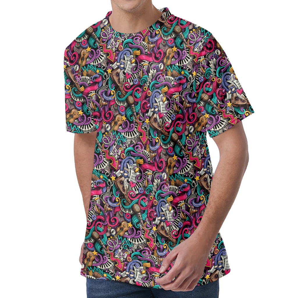 Abstract Music Pattern Print Men's Velvet T-Shirt
