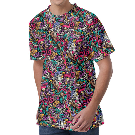 Abstract Music Pattern Print Men's Velvet T-Shirt