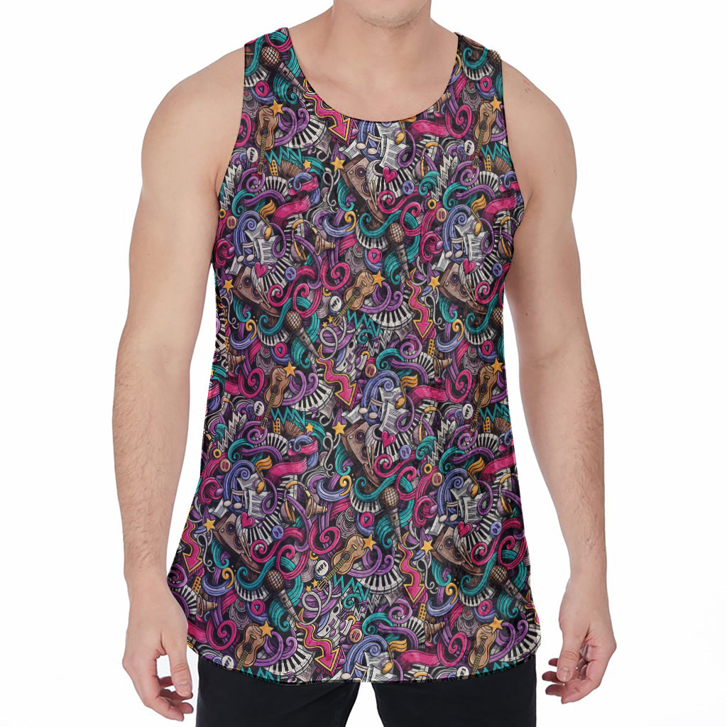 Abstract Music Pattern Print Men's Velvet Tank Top