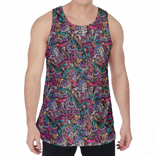 Abstract Music Pattern Print Men's Velvet Tank Top