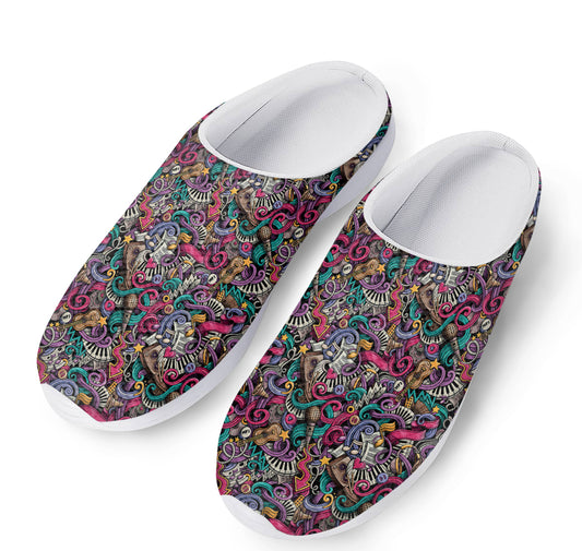 Abstract Music Pattern Print Mesh Casual Shoes