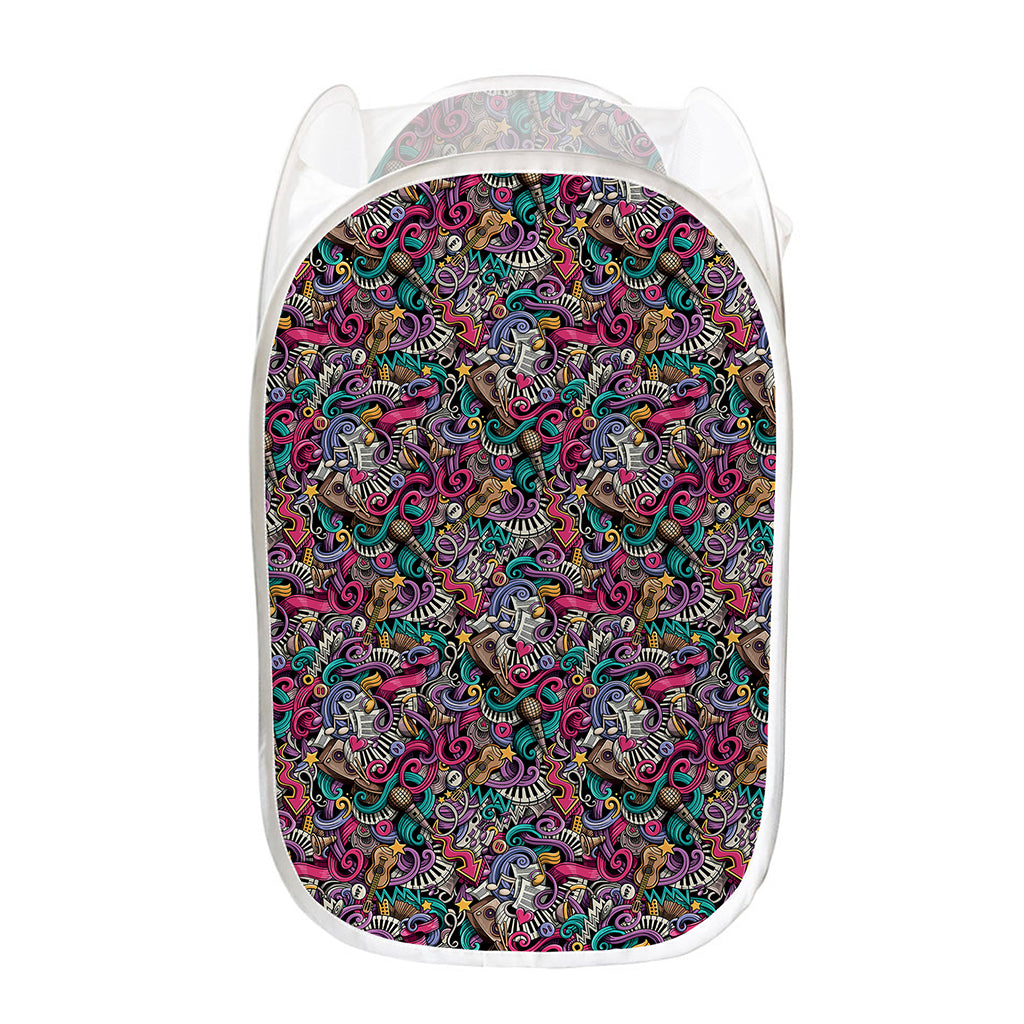 Abstract Music Pattern Print Mesh Laundry Hamper