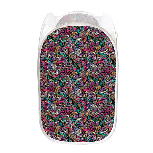Abstract Music Pattern Print Mesh Laundry Hamper