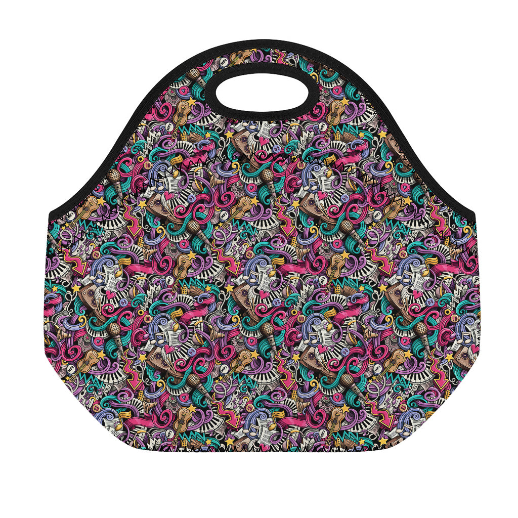 Abstract Music Pattern Print Neoprene Lunch Bag